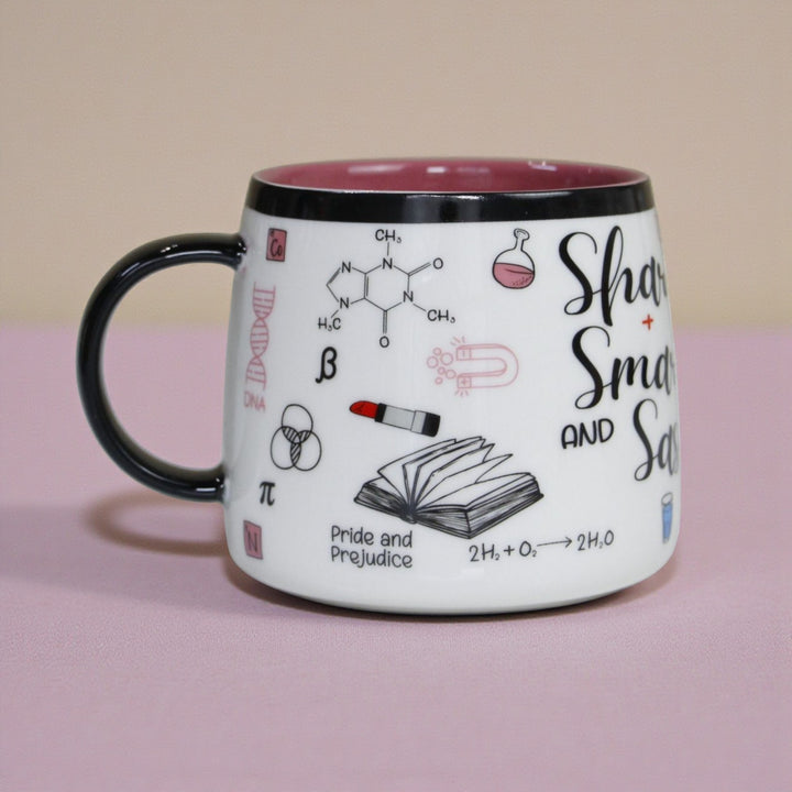 Ceramic Mug with literary-themed designs , scientific illustrations, and text